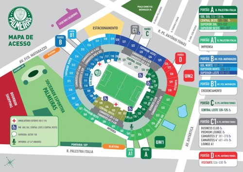 Allianz Parque: setores e ruas