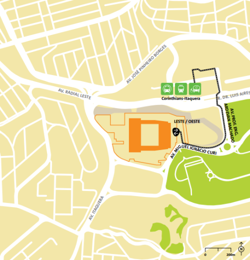 Mapa que mostra trajeto a pé até o Itaquerão (Comitê Rio-2016)