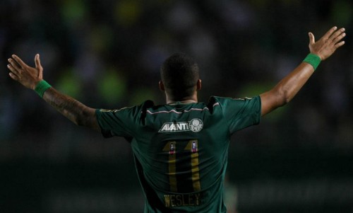 Wesley, do Palmeiras, comemora gol (Cesar Greco/Ag Palmeiras)