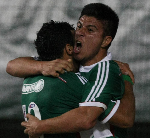 O atacante Cristaldo, do Palmeiras, comemora gol (Cesar Greco/Ag Palmeiras)