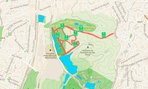 Percurso de 7 km de Correr e Caminhar para Viver bem no Jd. Botânico (RunKeeper)