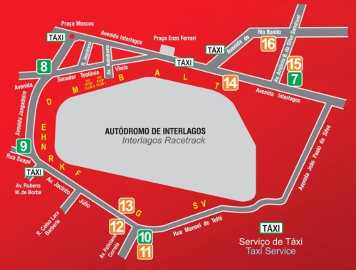 Pontos de desembarque na chegada ao autódromo