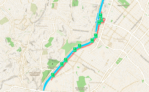 Percurso de 10 km da prova da Gillette (RunKeeper)
